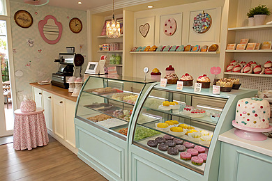 pngtree charming cartoon bakery shop with glass display case full of cupcakes image 17355543